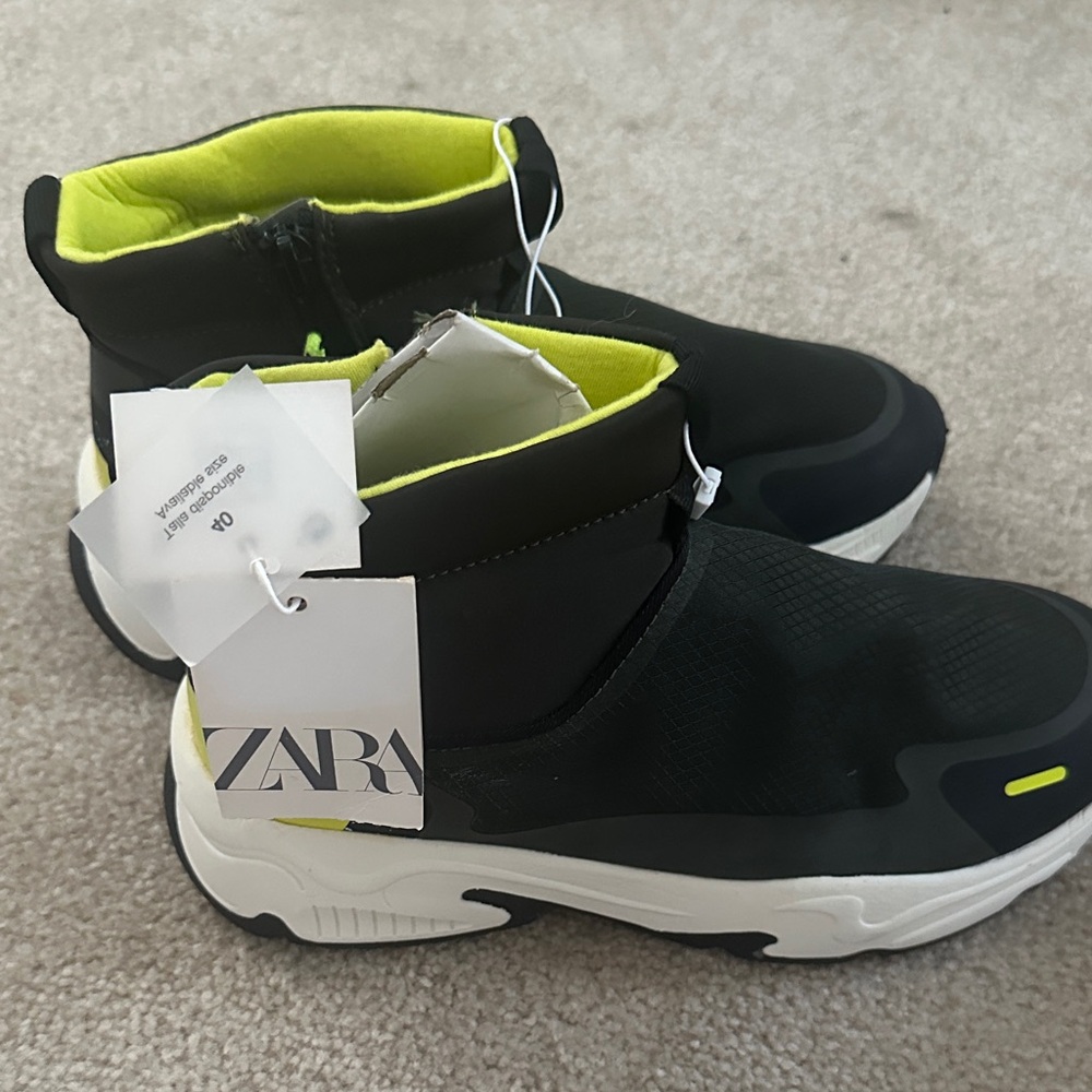 Zara Black and Bright Yellow High-Top Sneakers
